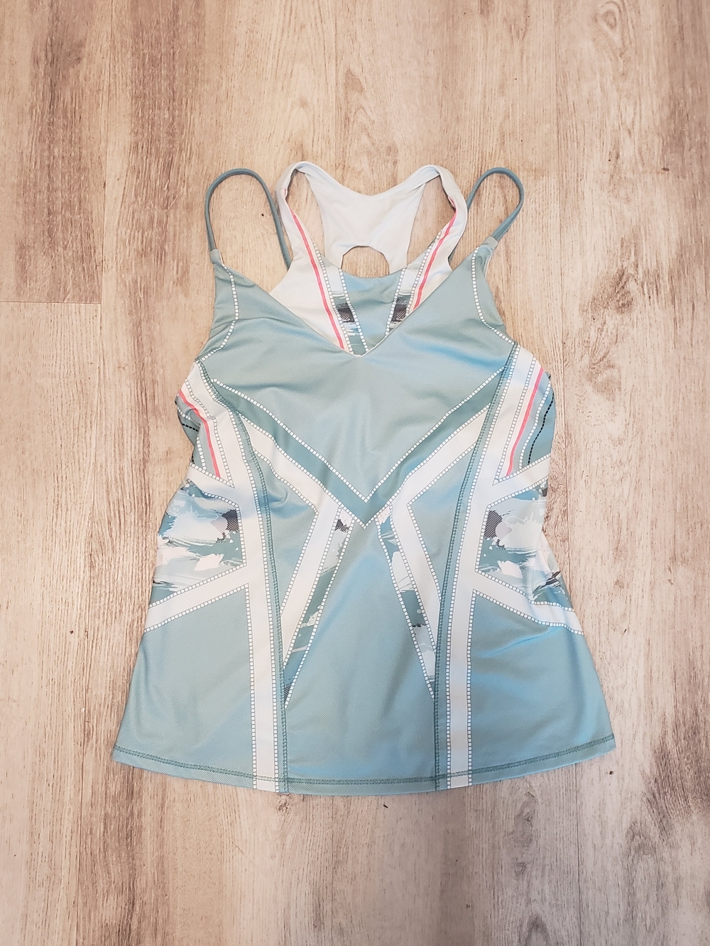 Lucky in Love Teal and White Athletic Tank with Pink Accents